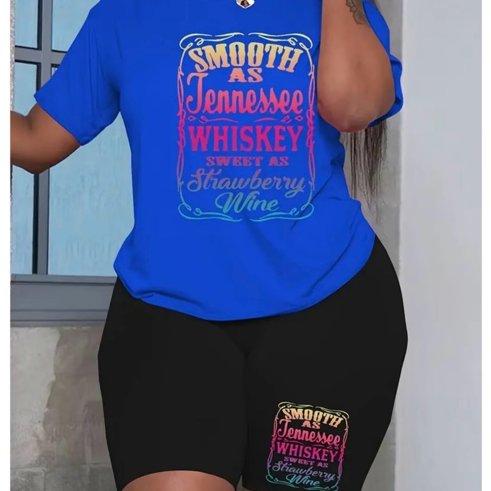 Blue Graphic Tee and Black Shorts Set
